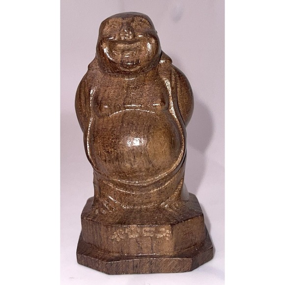 Vintage Chinese Laughing Buddha Wood Hand Carved Mini Desk Top Ho Tai Temple 3" - Picture 3 of 13